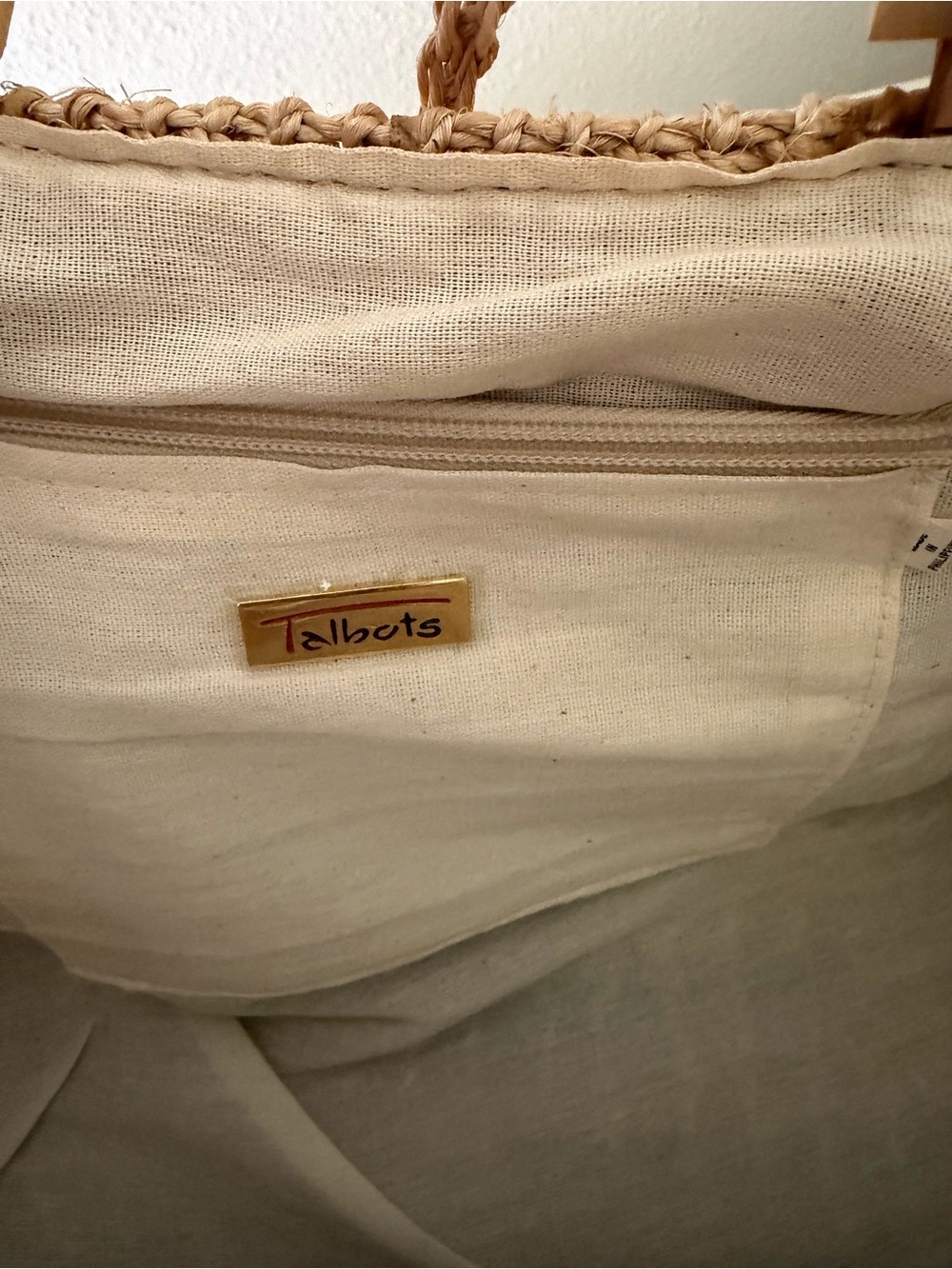 Talbots Woven Straw Tote in Brown and Tan with Wooden Handles - Picture 6 of 9